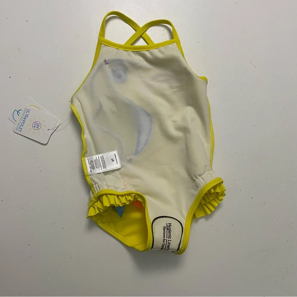 Flapdoodles Swimsuit One Piece Ruffle Toucan Bird Flowers Tropical Beach Yellow